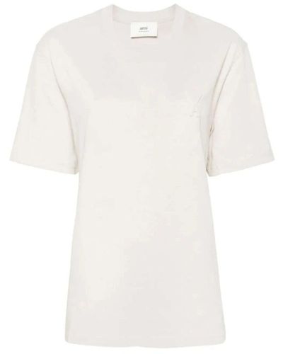 Ami Paris T-shirts,weißes t-shirt aus bio-baumwolle mit geprägtem logo