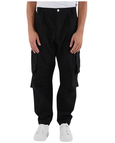 Les Hommes Pantaloni cargo in cotone con chiusura a bottoni - Nero