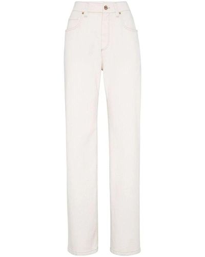 Brunello Cucinelli Ecru high-waisted straight-leg jeans - Blanco