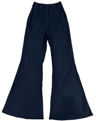 SOSUE Pantalones acampanados de lino cintura alta - Azul