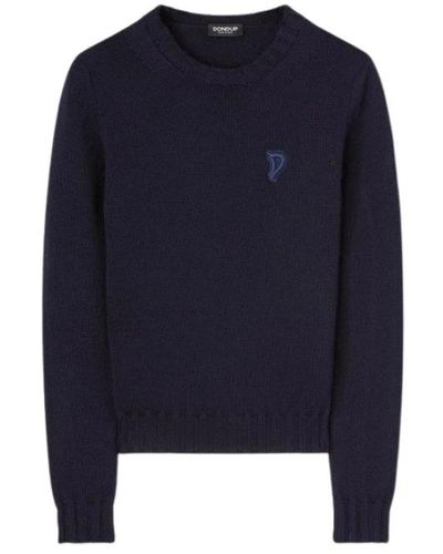 Dondup Suéter de cuello redondo de lana con parche - Azul