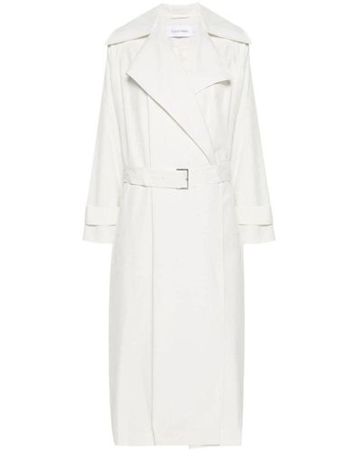 Calvin Klein Crinkled Maxi Trench Coat - White