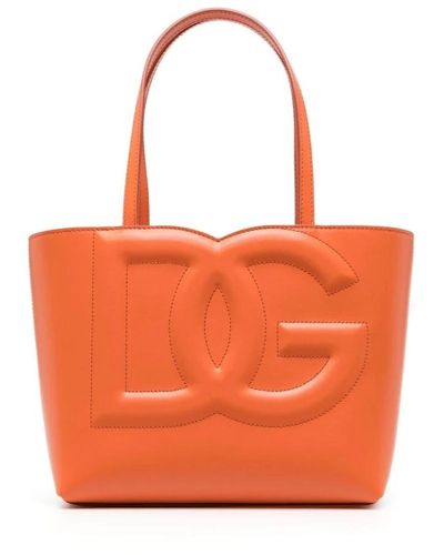 Dolce & Gabbana Borsa tote arancione con logo in rilievo