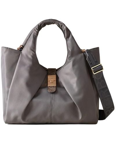 Borbonese Cortina shopper medium - fabric leather handheld bag - Grigio