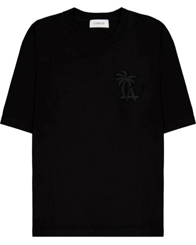 Laneus T-shirt in cotone con palma ricamata - Nero