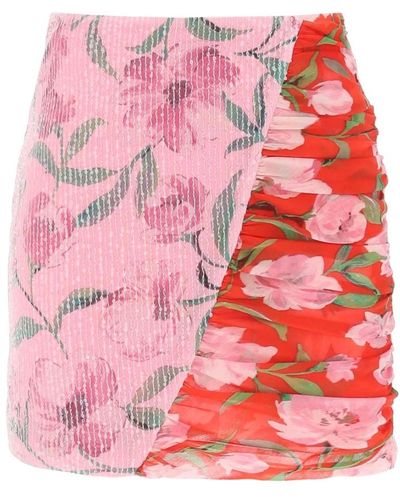 ROTATE BIRGER CHRISTENSEN Rotate floral print and sequin mini skirt - Rosso