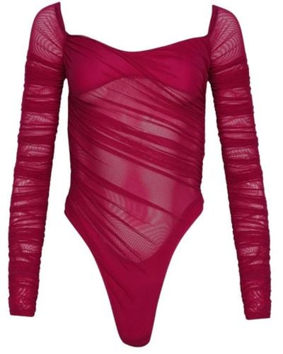 Mugler Magenta ruched mesh bodysuit - Rot