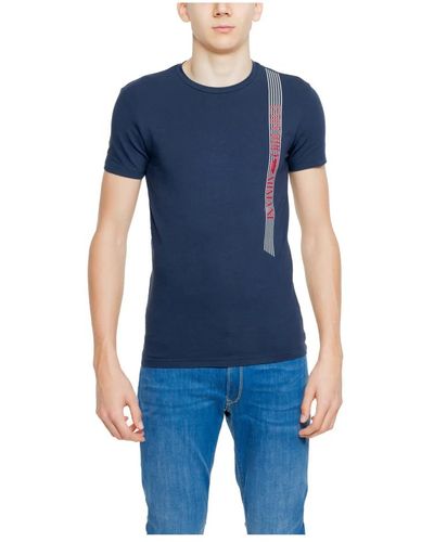 Emporio Armani Blau bedrucktes t-shirt für männer