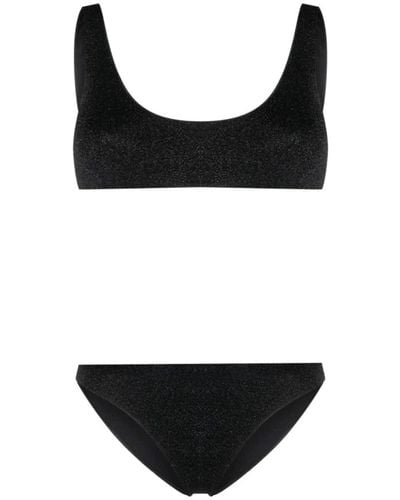 Oséree Schwarzes lurex-bikini mit weitem ausschnitt und elastischen kanten