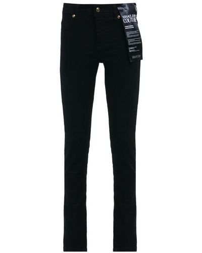 Versace Embroidered black stretch denim jeans - Negro