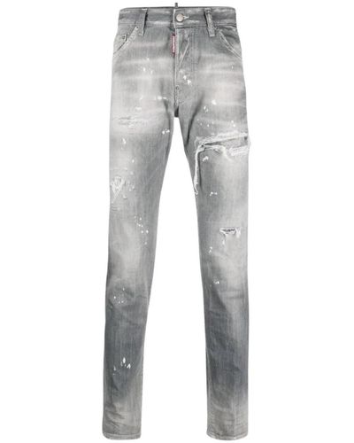 DSquared² Distressed ripped slim cut jeans hellgrau