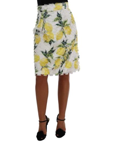 Dolce & Gabbana Lemon print fringe pencil skirt - Amarillo
