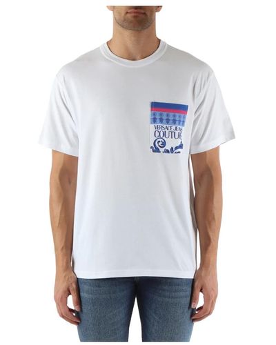 Versace Regular fit baumwoll-t-shirt mit fronttasche - Weiß