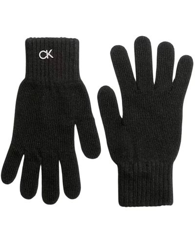 Calvin Klein Wollhandschuhe - schwarz, metall-logo, slip-on verschluss
