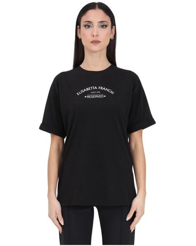 Elisabetta Franchi Camiseta negra con logo y tachuelas - Negro