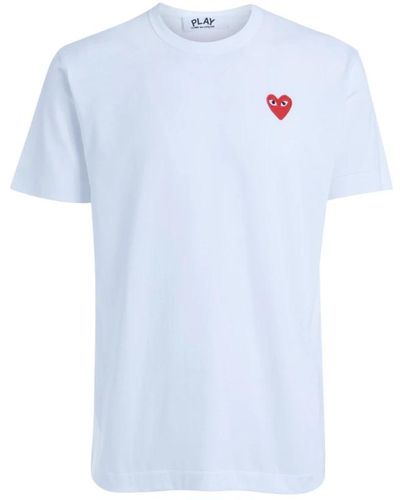 COMME DES GARÇONS PLAY Weißes rundhals t-shirt mit rote logo - Blau