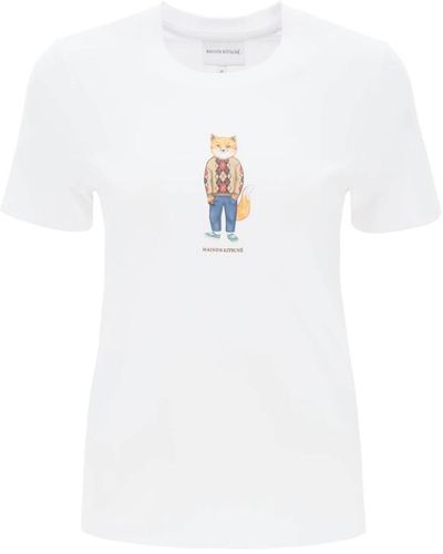 Maison Kitsuné Camiseta de zorro adornada - Blanco