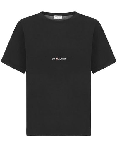 Saint Laurent Schwarzes baumwoll-jersey-t-shirt mit ikonischem logo