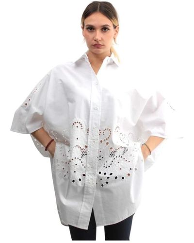 Liviana Conti Camisa blanca con mangas 3/4 bordado - Gris