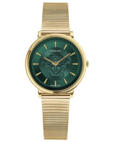 Versace Damen Armbanduhr V-Circle Gold Edelstahl 38mm Ve81025 19 - Grün