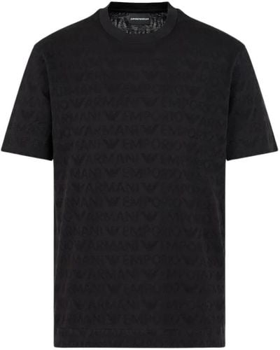 Emporio Armani Schwarzes jacquard-strick-t-shirt mit logo