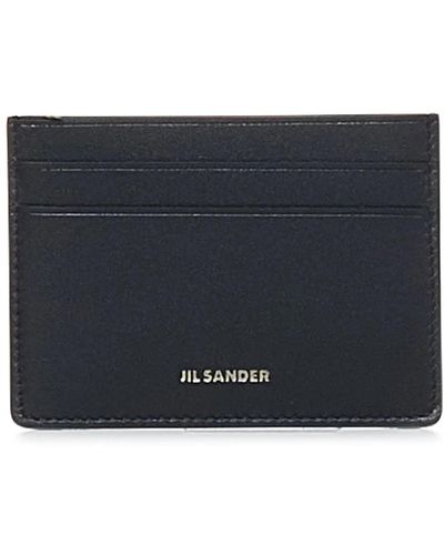 Jil Sander Wallets cardholders,schwarzer lederkartenhalter mit silberner logoprägung - Blau