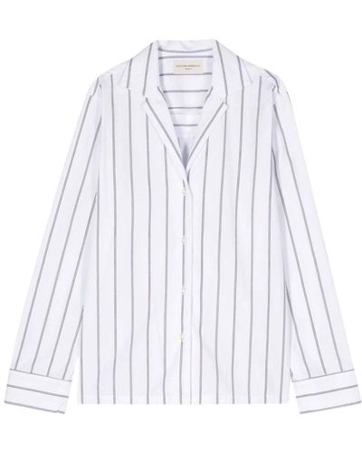 Officine Generale Camisa de rayas verticales con cuello camp - Blanco