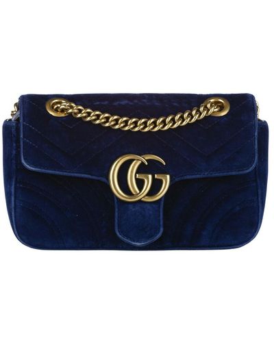 Gucci Gebrauchte Mini GG Marmont Matelasse Samt Umhängetasche - Blau