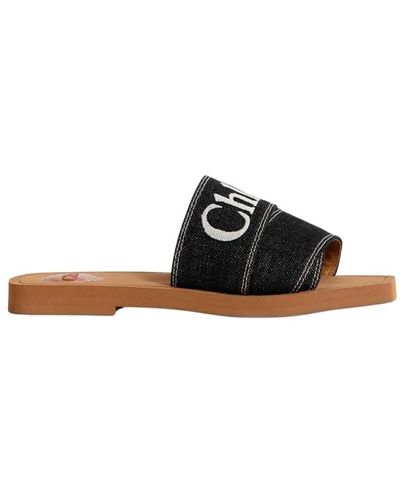 Chloé Zapatillas bajas woody negras con logotipos bordados - Negro