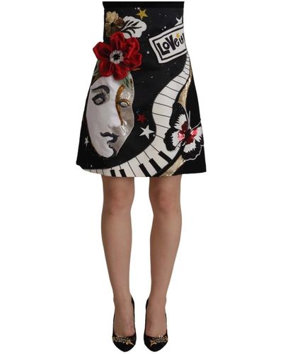 Dolce & Gabbana Black love clock sequined piano skirt - Nero
