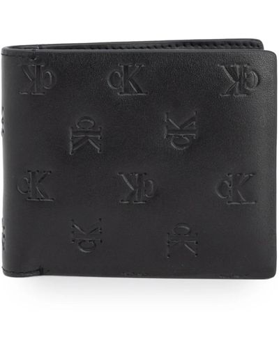 Calvin Klein Geprägte leder-brieftasche mit münzfach - Schwarz