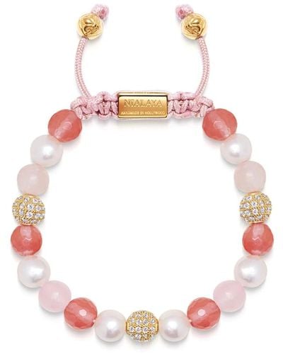 Nialaya Beaded bracelet with pearl, rose quartz, cherry quartz and gold - Pink