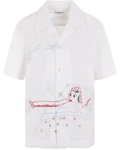 Bode Bowling-inspiriertes baumwoll-canvas-hemd mit mehrfarbiger stickerei - Weiß