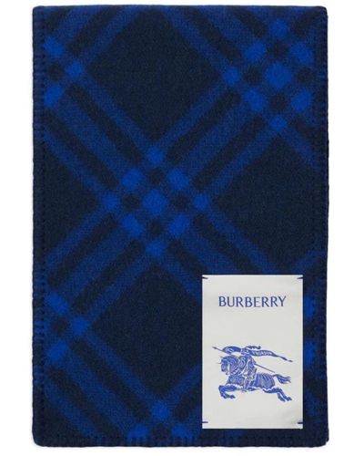 Burberry Kariertes woll-logo-patch-schal - Blau