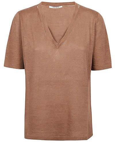Kangra Braunes leinen v-ausschnitt cut out t-shirt