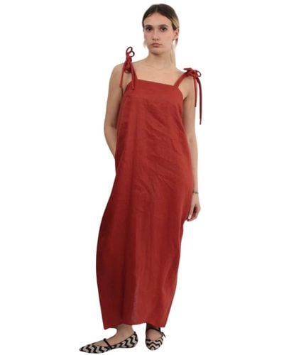 Max Mara Braunes leinenkleid mit reißverschluss - Rot