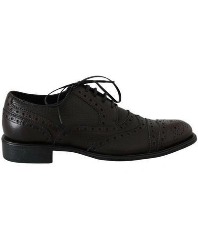 Dolce & Gabbana Braunes Leder Wingtip Derby Formelle Schuhe - Schwarz