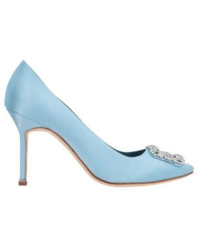 Manolo Blahnik Blaue seidensatin-high heels décolleté mit mehrfarbiger kristall-schnalle olo blahnik
