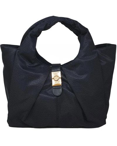 Borbonese Modische handtasche mit magnetischem verschluss und logo-gurt - Blau