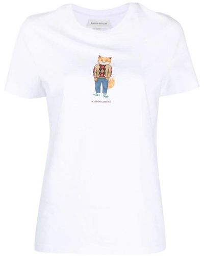 Maison Kitsuné Camiseta de algodón con estampado de logotipo - Blanco