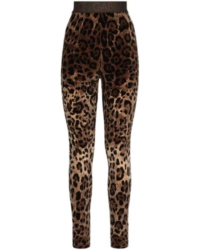 Dolce & Gabbana Leopard-print jacquard leggings - Marrón