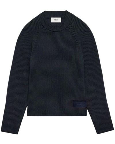 Ami Paris Blaue crewneck sweater mit etikett