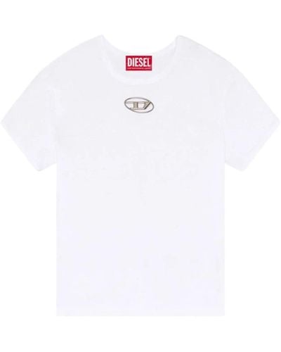 DIESEL Weiße baumwoll-t-shirt mit cut-out oval d logo