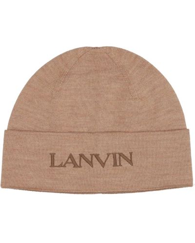 Lanvin Cappello di lana beige con logo ricamato - Marrone