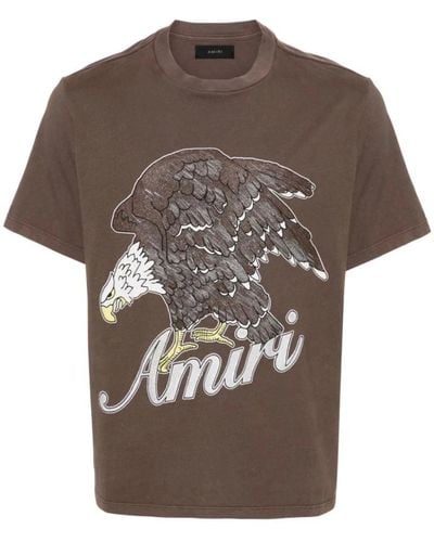 Amiri Braunes baumwoll-jersey t-shirt mit eagle logo