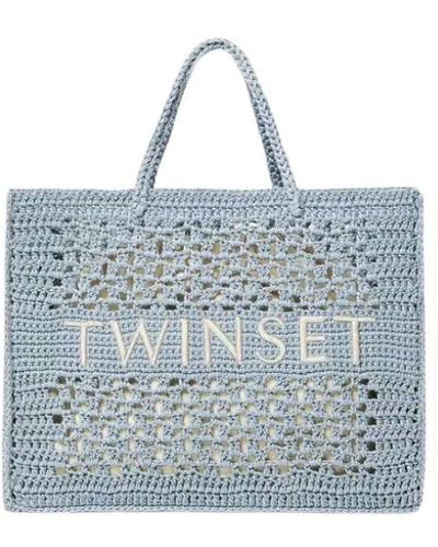 Twin Set Bohemian crochet shopper tasche - Blau