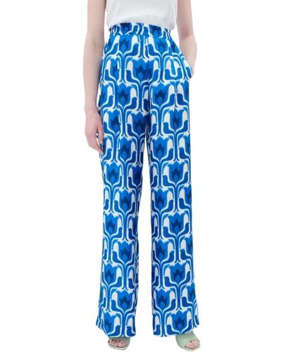 ODEEH Pantaloni in seta con motivo zaffiro - Blu