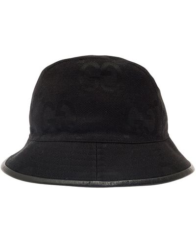 Gucci Cappello pescatore nero profili pelle tessuto gg