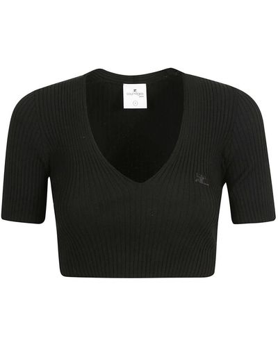 Courreges V-Neck Knitwear - Black