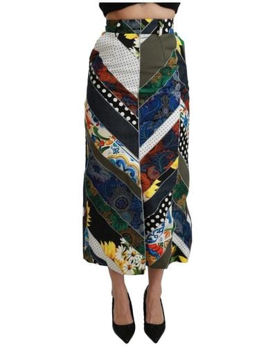 Dolce & Gabbana Seiden Geometrischer Maxirock mit hoher Taille - Mehrfarbig
